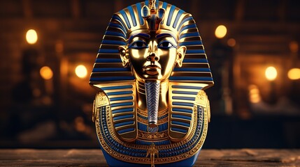 Pharaoh Tutankhamun's golden death mask glowing mysteriously - obrazy, fototapety, plakaty