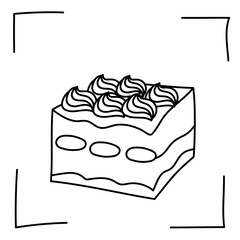 Vector. Contour icons. Line icons of desserts and sweet dishes. Candies, chocolate, cakes, donuts, ice cream in sketch style. Icons set,  stroke. Hand drawn signs. Desserts and sweets doodle set.