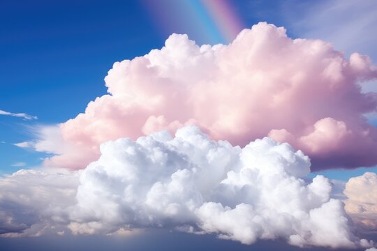 Pink and white clouds in the sky with a rainbow. Background for a postcard © Alesia