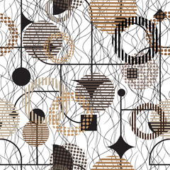 Seamless pattern decorated with precious stones, gold chains and pearls.	