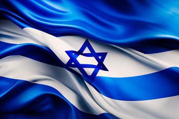 The flag of Israel unfurling in the wind. - Powered by Adobe