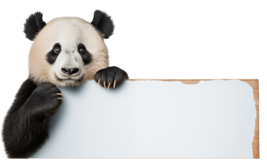 Panda bear holding big blank banner ready for text - transparent background PNG