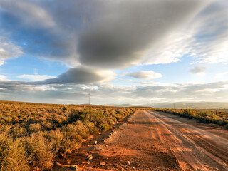 Sand road through the farmlands in the South African Karoo