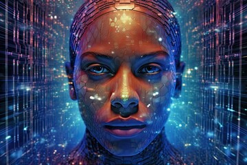 Cyberpunk portrait of a beautiful young african american woman