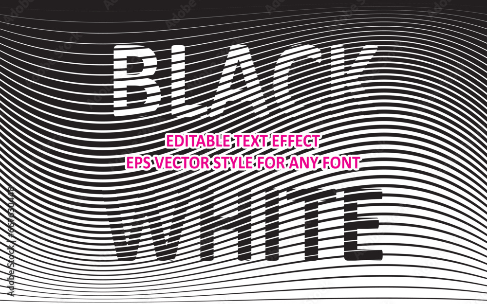 Poster editable halftone text effect for design in optical art style on wavy striped background template.