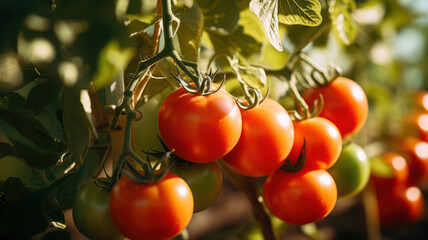 Tomatoes Grown Organically on Sunny Farm Bushes