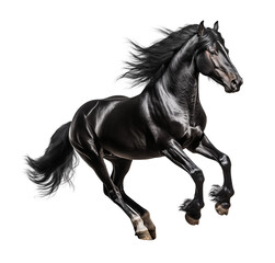 Obraz na płótnie Canvas Black horse running isolated on white - transparent background PNG