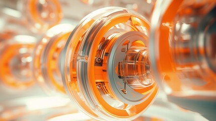 Abstract medical technology background with orange color scheme and 3d rendering of innovation...