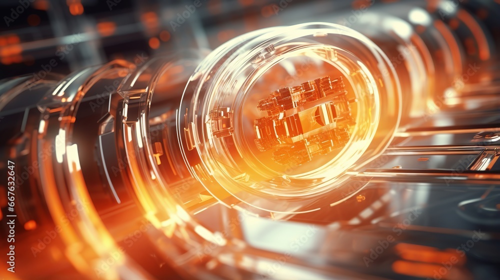 Poster abstract medical technology background with orange color scheme and 3d rendering of innovation medic
