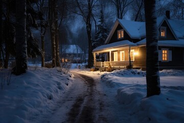 A calm winter evening outside