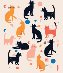 Vector art colorful cats seamless pattern