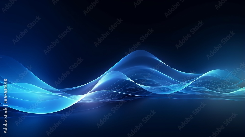 Poster abstract blue wavy lines on digital technology background for web design and presentation