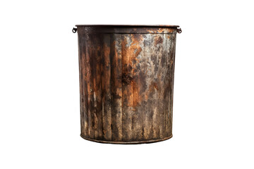 Old Rust eaten garbage can or container (PNG) isolated on a transparent background, AI - obrazy, fototapety, plakaty
