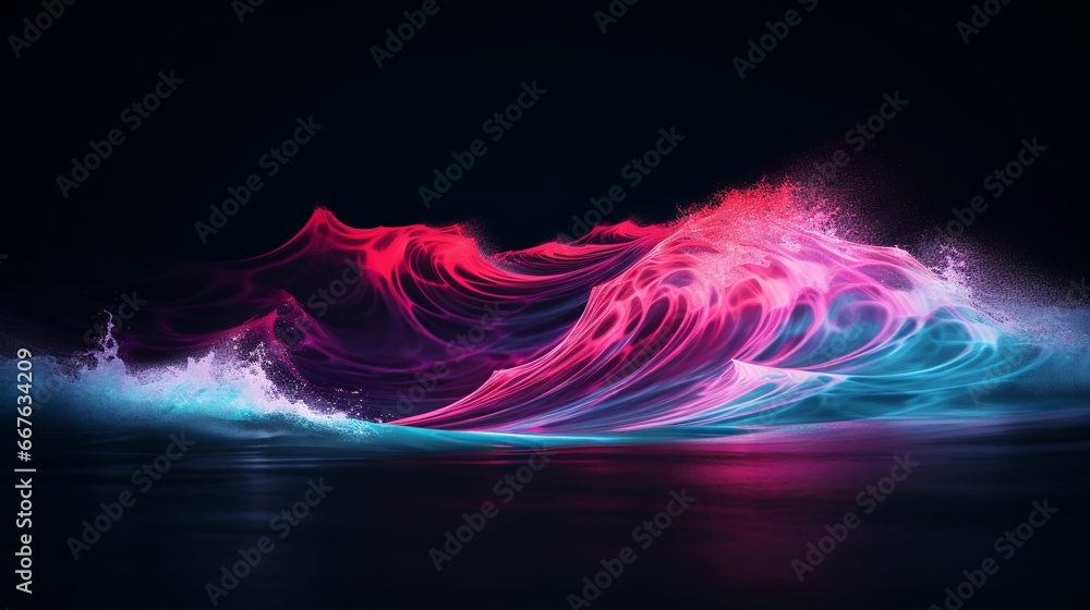 Poster abstract glowing neon wave on dark background - modern design element for creative projects