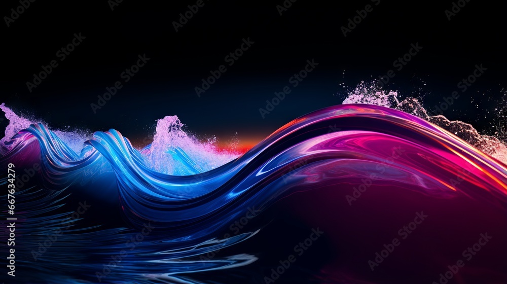 Poster abstract glowing neon wave on dark background - modern design element for creative projects