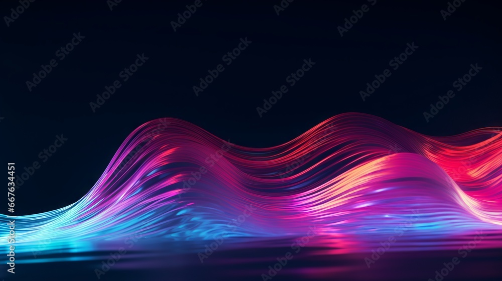 Poster abstract glowing neon wave on dark background - modern design element for creative projects
