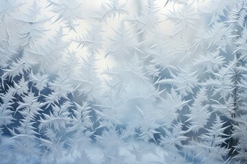 Delicate frost patterns on a winter window.