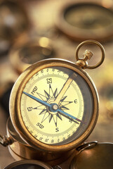Fototapeta na wymiar Antique brass compass
