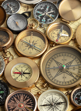 Different compasses on old map