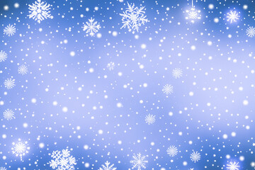 Winter background with snowflakes. Snowfall. Christmas light blue background with white snowflakes