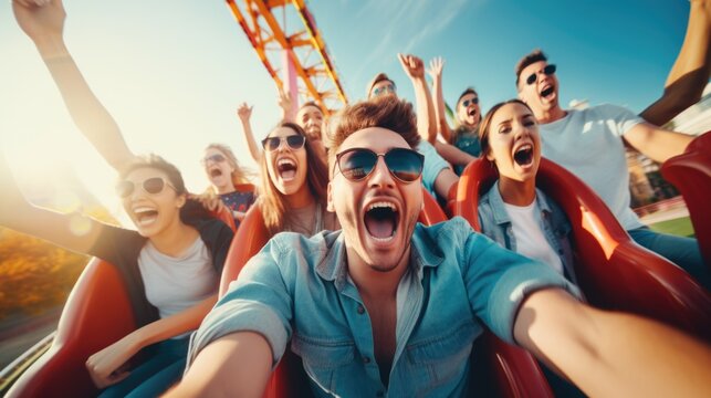 A group of people on a roller coaster, AI