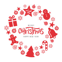 Merry Christmas and Happy New Year lettering with christmas decorations