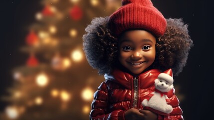 Fototapeta na wymiar Little black girl dressed as Santa, merry christmas