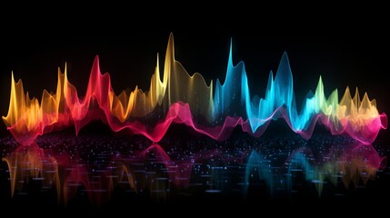 Colorful sound wave visualization on a dark background - obrazy, fototapety, plakaty