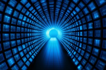 Blue glowing tunnel grid science alternative version. Generative AI