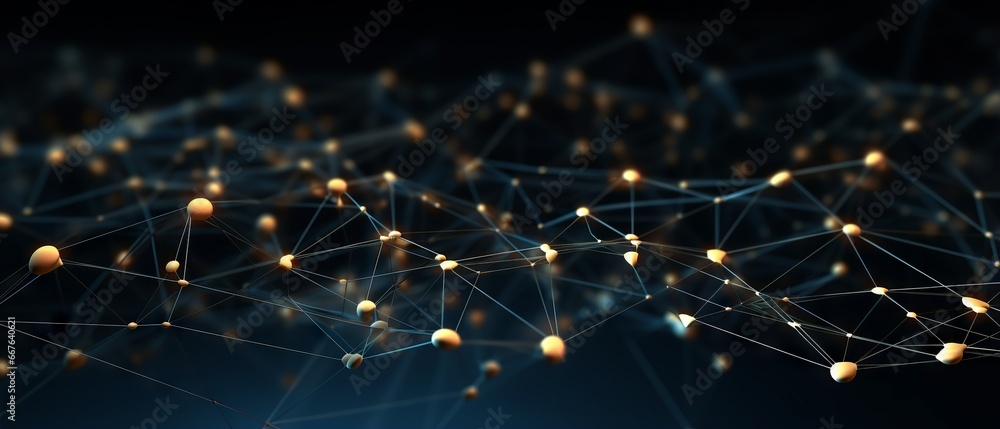 Poster digital art of futuristic network connections with glowing dots and lines