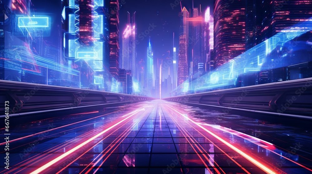 Poster cyberpunk style futuristic technology background with illuminated lines and glowing effects - digita