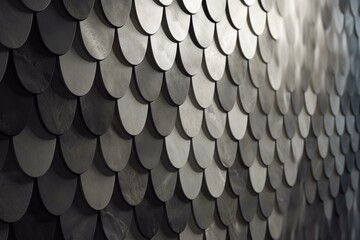 Textured 3D wall with polished fish scale tiles in a natural stone background. Generative AI
