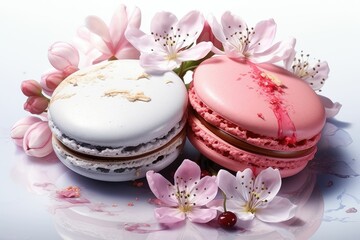 Obraz na płótnie Canvas Délicieux macarons avec des fleurs aux couleurs pastel