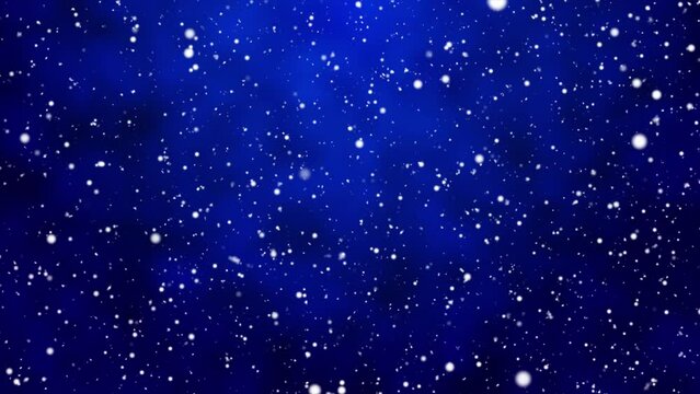 Blue snowfall background. Christmas snowfall background. Snow falling background. Seamless loop