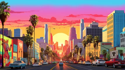 Türaufkleber Los angeles city of california pop art with sun set © Strabiliante