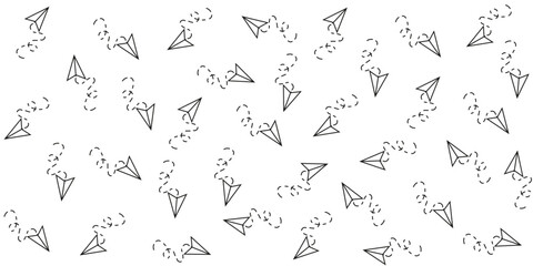 Abstract Paper airplane seamless pattern on white background. Children's ornament Simple black line plane. Vector illustration can be used t-shirt textile wallpaper print. - obrazy, fototapety, plakaty