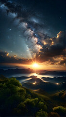 Obraz premium High-resolution photograph that represents Light comes from the universe and illuminates the earth