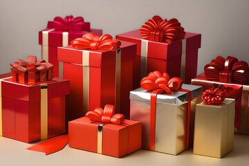 Colorful  Christmas gift boxes. Merry Christmas and Happy New Year. AI generated  content