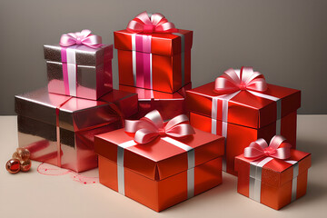 Colorful Christmas gift boxes. Merry Christmas and Happy New Year. AI generated  content