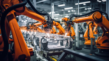 Car production at a robotic plant. Collection of cars. Modern automotive industry.