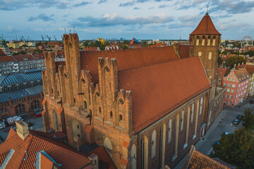 Church of Saint Nicholas in Gdańsk. View from the drone.