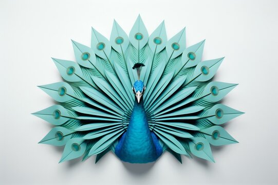 Vibrant Blue Peacock with Feathered Splendor, Generative AI