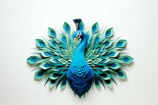 3D Origami Peacock with Blue Shaded Head, Generative AI