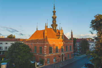 The Old Town Hall in Gdańsk seen from a drone.