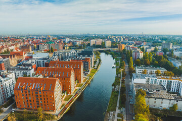 Dolne Miasto district in Gdańsk. Beautiful streets, old buildings, the Motława River. Morning.