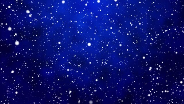 Blue snowfall background. Christmas snowfall background. Snow falling background. Seamless loop