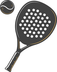 Padel, paddle racket and ball vector illustration isolated on white