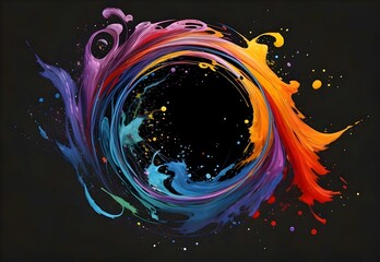 Colorful brushstroke texture on a black background with purple, cyan, Yellow, red and blue colors