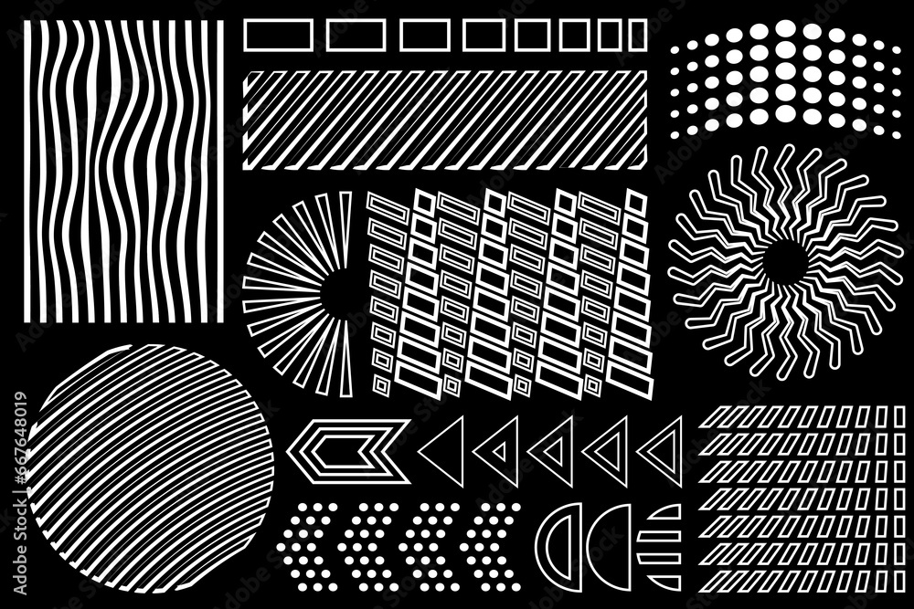 Aufkleber black and white geometric textures and design elements. memphis set 90's abstract minimalistic geome