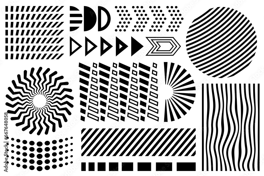Aufkleber black and white geometric textures and design elements. memphis set 90's abstract minimalistic geome